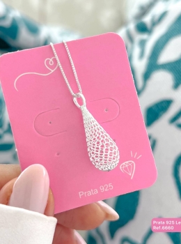 Pingente Gota Renda Italiana Prata 925
